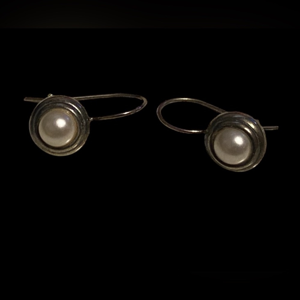Silver Tone Faux Pearl Pierced Earrings #7628 - Picture 2 of 8